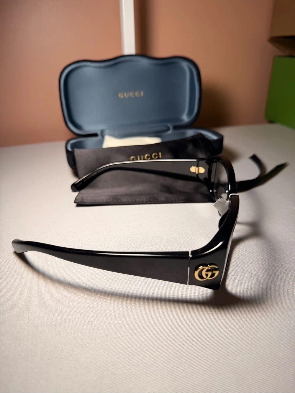Gucci Black Acetate Eyeglasses with Gold GG Detail|Designer Optical Frames